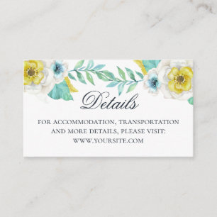 Watercolor blue and yellow floral wedding details enclosure card
