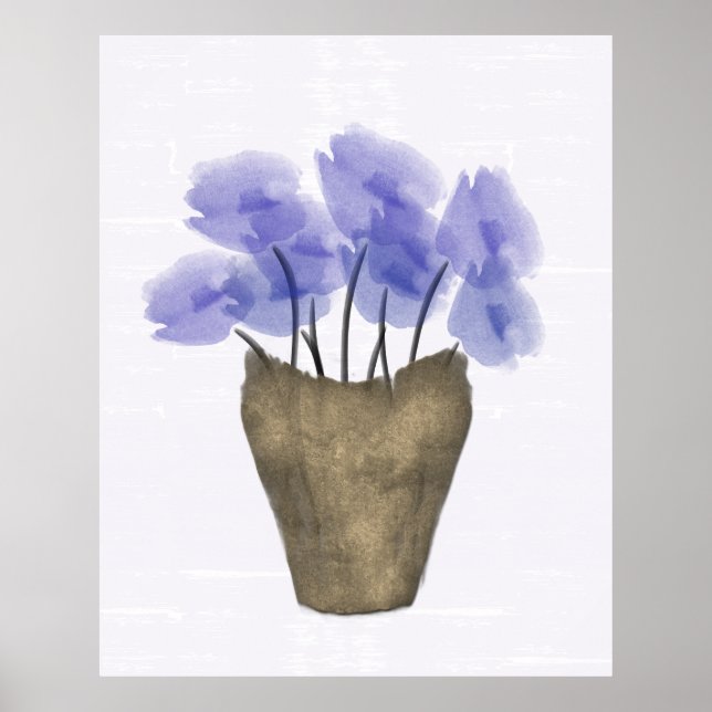 Watercolor Blue Anemones in Copper Vase Poster (Front)