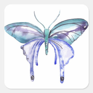 Watercolor blue Aqua Purple butterfly Square Sticker