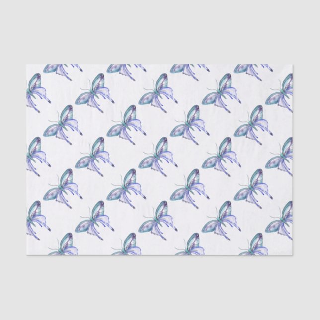 Watercolor blue Aqua Purple butterfly Tissue Paper (Front)