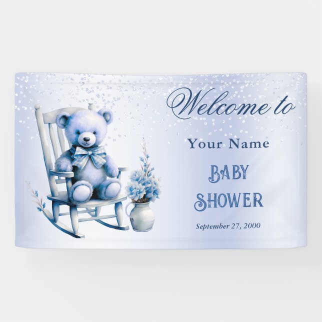 Watercolor Blue Baby Bear Baby Shower Welcome Banner (Horizontal)