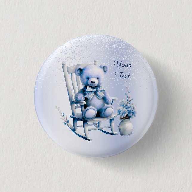 Watercolor Blue Baby Bear Button (Front)