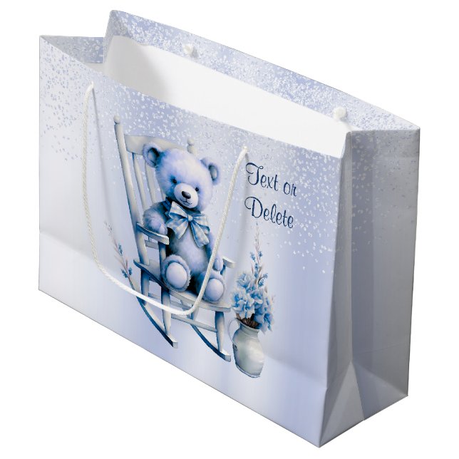 Watercolor Blue Baby Bear Gift Bag (Front Angled)
