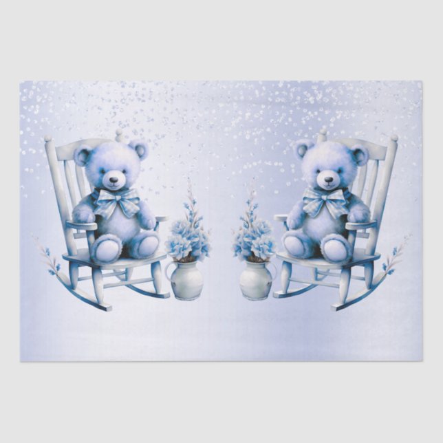 Watercolor Blue Baby Bear Tissue Paper (Front)