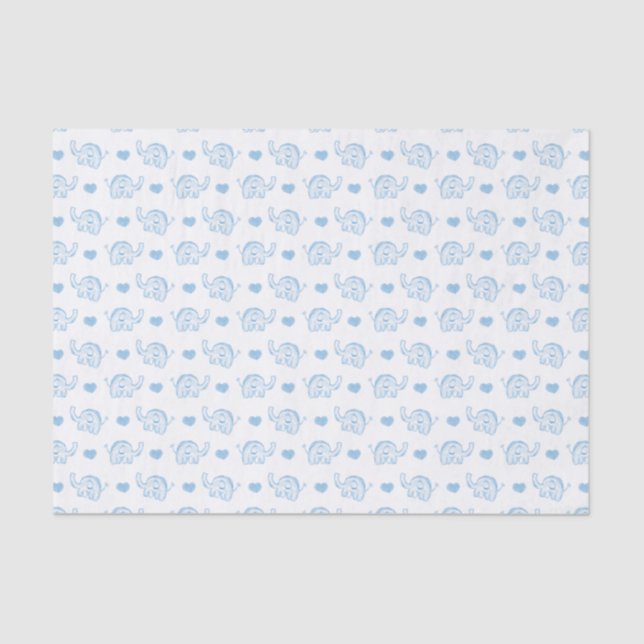 watercolor blue baby elephants and hearts tissue paper (Front)