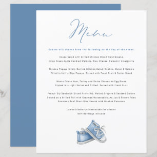 Watercolor Blue Baby Shoes Baby Shower Menu