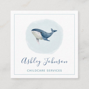 Watercolor Blue Baby Whale Babysitter Childcare Square Business Card
