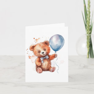 Watercolor Blue Balloon Bear Card