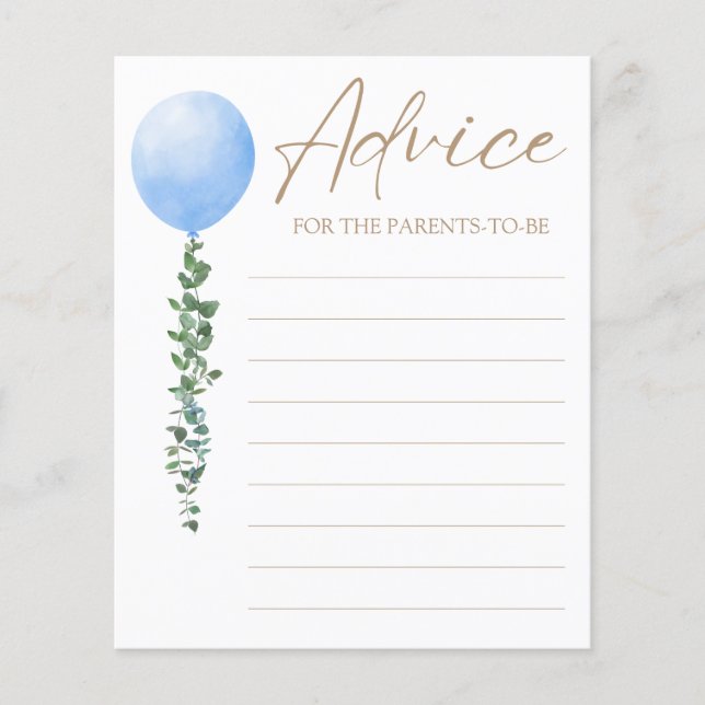 Watercolor Blue Balloon Boy Baby Shower (Front)