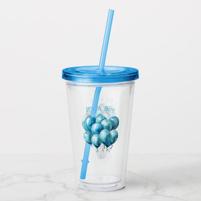 Watercolor Blue Balloons It's A Boy Acrylic Tumbler (Back)