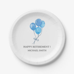 Watercolor Blue Balloons Retirement Party Paper Plate