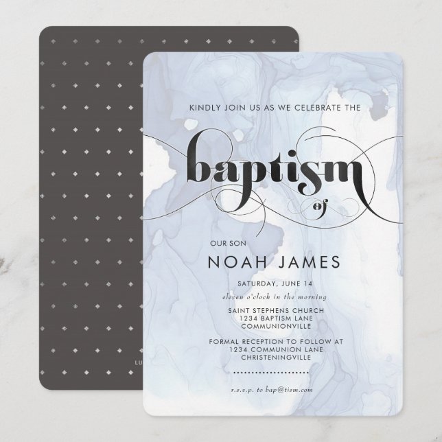 Watercolor Blue Baptism Invitation (Front/Back)