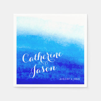 Watercolor Blue Beach Wedding Personalised Napkin