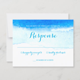 Watercolor Blue Beach Wedding RSVP Card