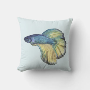Watercolor Blue Betta Fish Throw Pillow