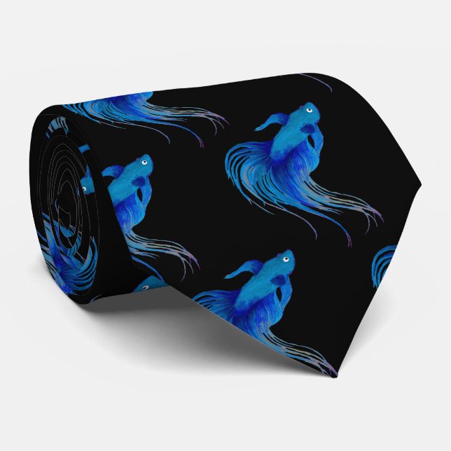 Watercolor Blue Betta Fish Tie (Rolled)
