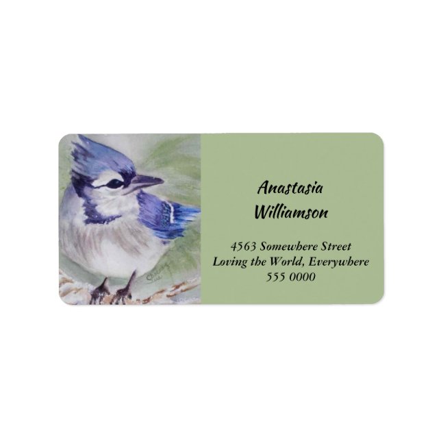 WATERCOLOR BLUE BIRD ADDRESS LABEL (Front)