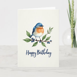 Watercolor Blue Bird Birthday Card