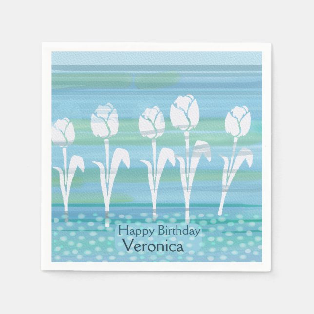Watercolor Blue Birthday Kids Tulip Paper Napkin (Front)