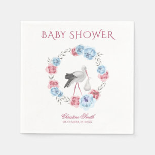 Watercolor Blue & Blush Pink Floral Winter Wreath  Napkin