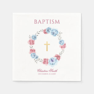 Watercolor Blue & Blush Pink Floral Wreath Napkin