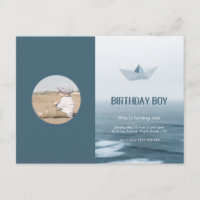 Watercolor Blue Boat Boy Birthday Party