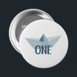 Watercolor Blue Boat First Birthday Party Button<br><div class="desc">Watercolor Blue Boat First Birthday Party Button 

© Gorjo Designs 

// Need help customising your design? Got other ideas? Feel free to contact me (Zoe) directly via the link below >> ‘Contact this Designer’</div>