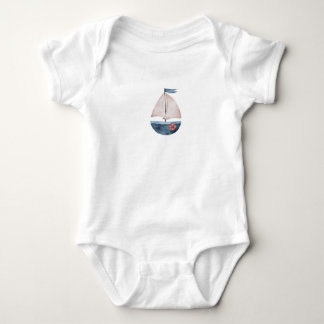 Watercolor Blue Boat T-Shirt Baby Bodysuit