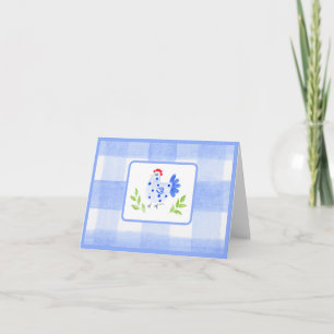 Watercolor Blue Border Blue Hen Check Note Card