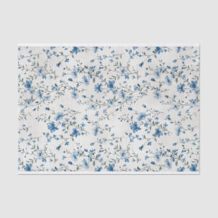Watercolor Blue Botanical Flowers Pattern No. 1 Tissue Paper