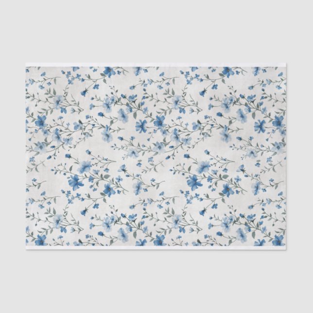 Watercolor Blue Botanical Flowers Pattern No. 1 Tissue Paper (Front)