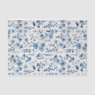 Watercolor Blue Botanical Flowers Pattern No. 2 Tissue Paper