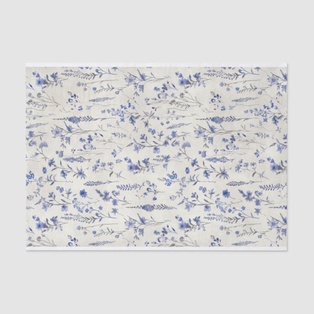 Watercolor Blue Botanical Flowers Pattern No. 5 Tissue Paper (Front)