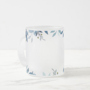Watercolor Blue Botanical Frosted Glass Mug