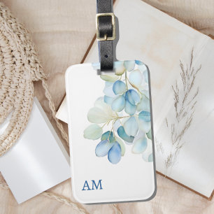 Watercolor Blue Botanical Hydrangea Monogram Luggage Tag