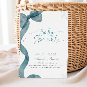 Watercolor Blue Bow Baby Sprinkle Baby Shower Invitation