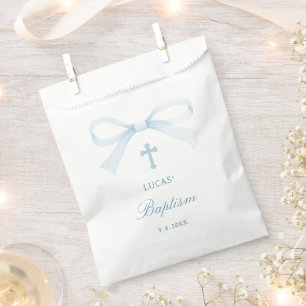 Watercolor Blue Bow Baptism Favour Bags