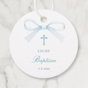 Watercolor Blue Bow Baptism Favour Tags