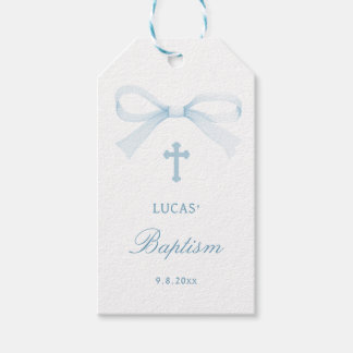 Watercolor Blue Bow Baptism Gift Tags