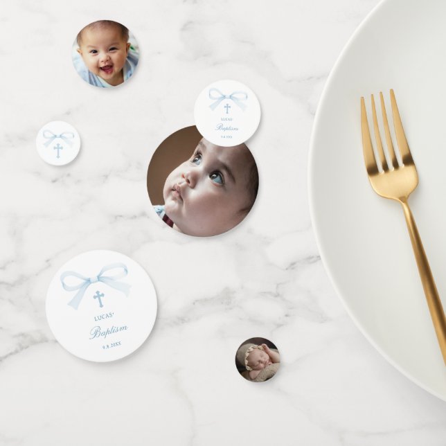 Watercolor Blue Bow Baptism Table Confetti (Group)