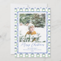 Watercolor Blue Bow Bells Vintage Christmas Photo
