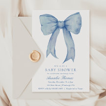 Watercolor Blue Bow Boy Baby Shower