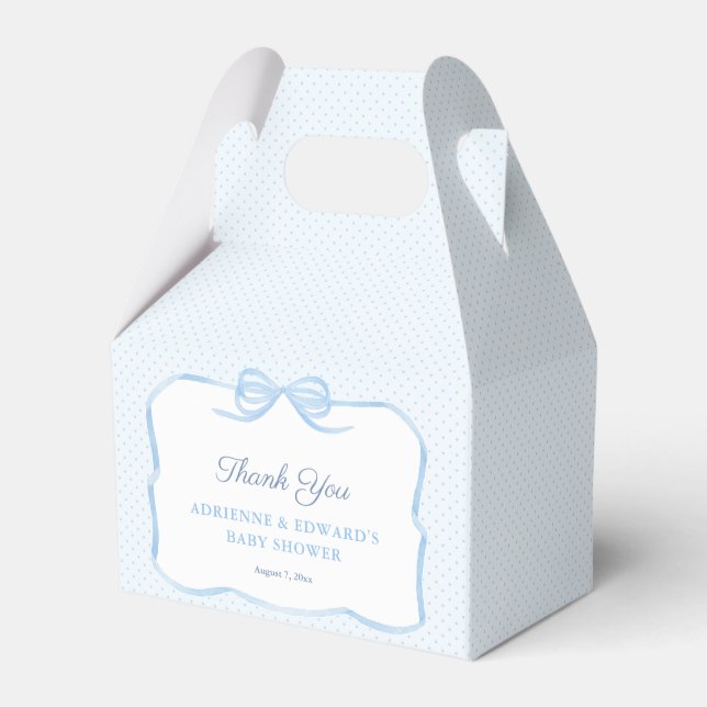 Watercolor Blue Bow Boy Baby Shower Party Favour Box (Front Side)