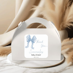Watercolor Blue Bow Boy Baby Shower Thank You Square Sticker