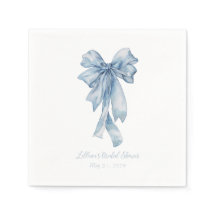 Watercolor Blue Bow Bridal Shower Napkins