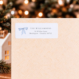 Watercolor Blue Bow Christmas Return Address