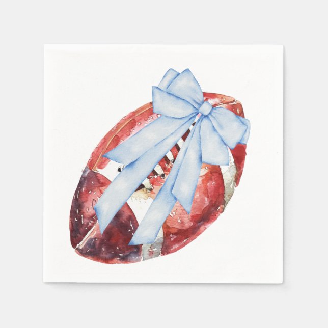 Watercolor Blue Bow Football Napkins (Front)