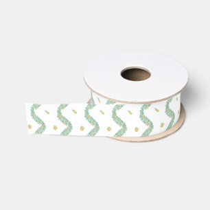 Watercolor Blue Bow Fruit Garland Christmas Grosgrain Ribbon
