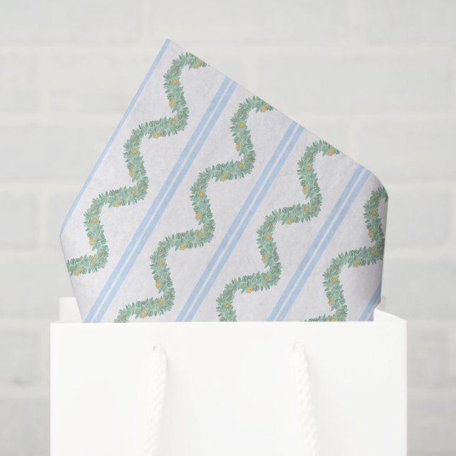 Watercolor Blue Bow Fruit Garland Christmas Tissue Paper (Gift Bag)