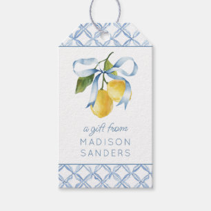 Watercolor Blue Bow Lemons Gift Enclosure Gift Tags